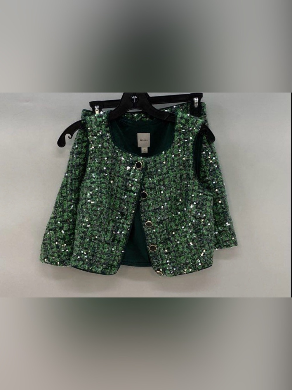 Maeve Emerald Green Sequin Tweed Set - Picture 2 of 8